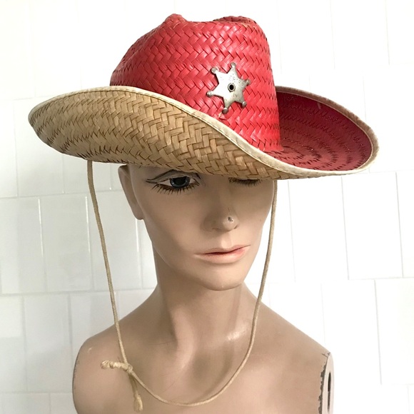 Vintage 60’s red straw western sheriff cowboy hat